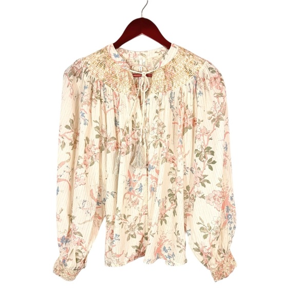 Anthropologie Long-Sleeve Smocked Lurex Top Medium - Picture 6 of 13